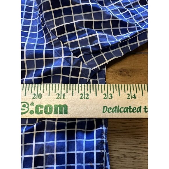 Bugatchi Uomo Shirt Men's Large Blue Checkered Flip Cuff Design Preppy‎ Formal - Picture 4 of 15